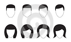 People icons set. Different man and woman face silhouettes. Templates for avatar, for app or web design. Vector male and female ch